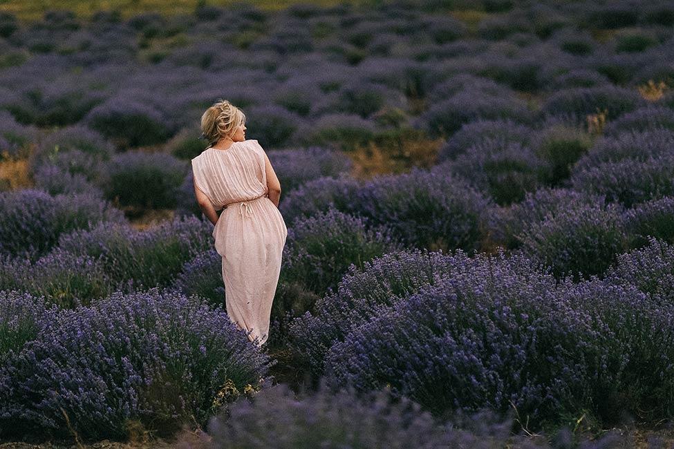 Portrait of a bride in a lavender field in France.