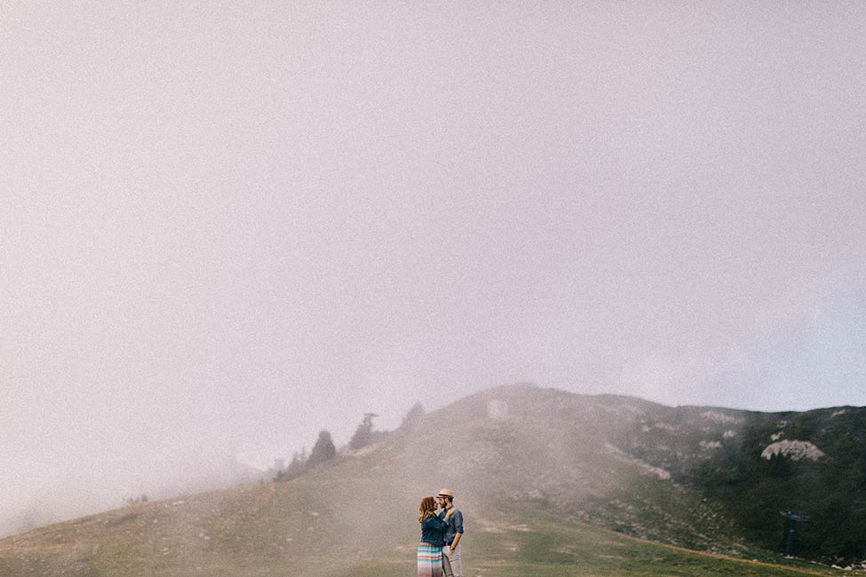 Destination wedding in the fog by a travel wedding photographer.