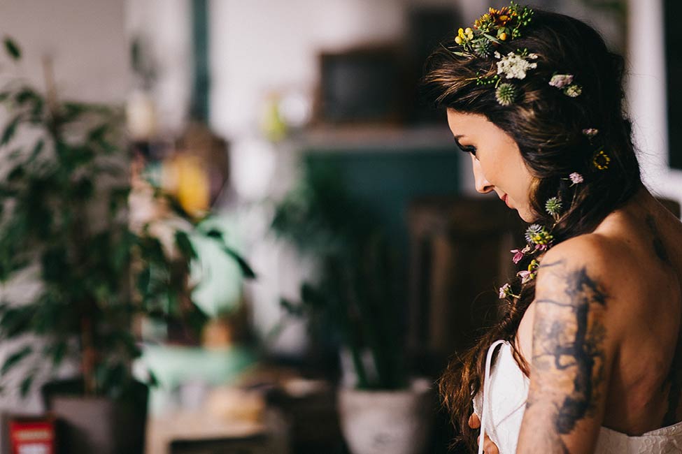 flower crowns are a must in an indie wedding adventure.