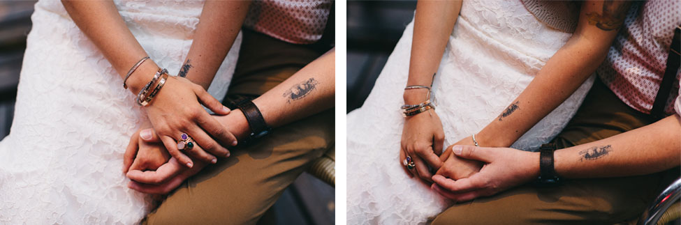 Boho couple with matching tattoos on this indie wedding in Austria.